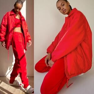 Aritzia TNA Coaches Jacket Snap Oversized Puffer Vegan Red Women’s Size 3 L XL